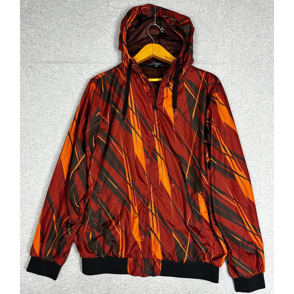 Fox Racing Windbreaker Jacket Mens Large Red Orange Graphic Hooded